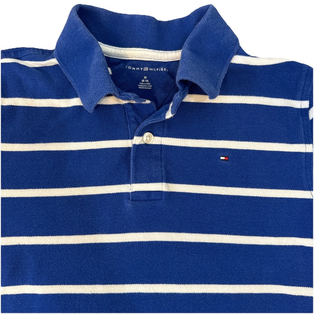 Tommy Hilfiger Polo Shirt Youth Medium 8-10‎ Blue Striped Short Sleeve Pique